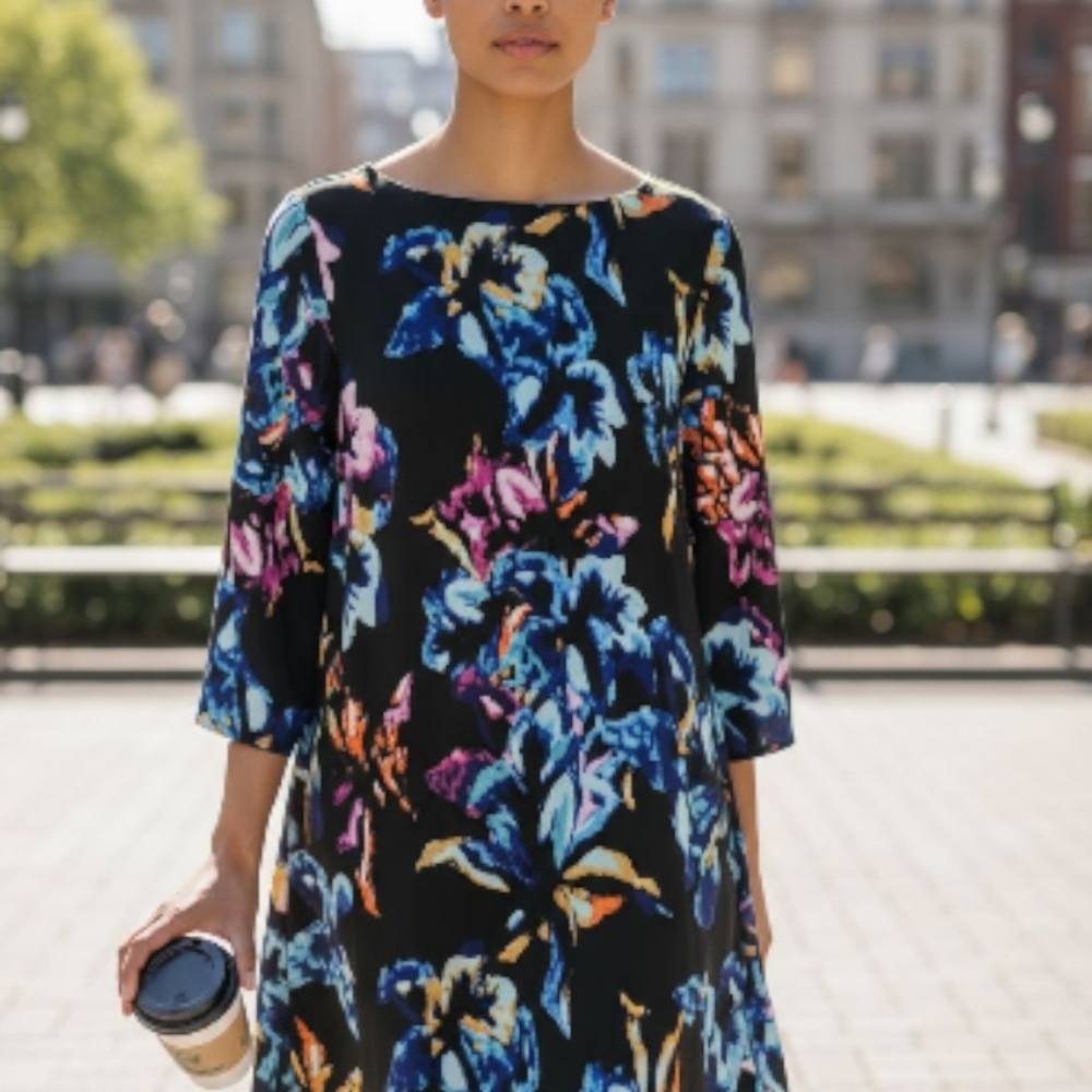 Floral Print Dress with 3/4 Sleeves